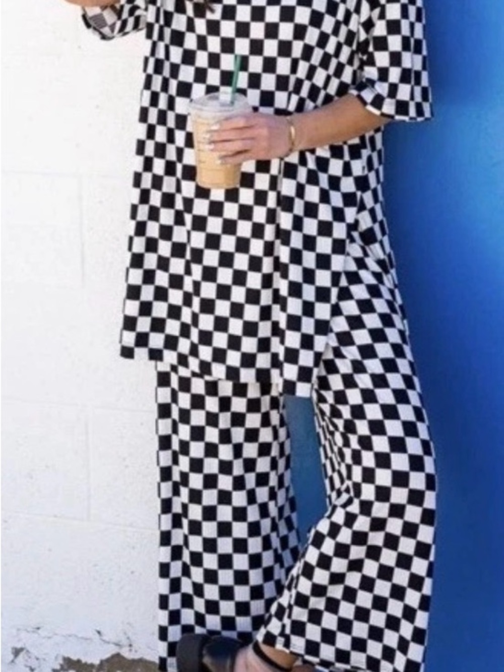 Dressed in LALA Black & White Checkerboard Wide-Leg Pants